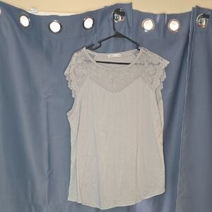 Elegant Lace Trim Blouse - Light Gray